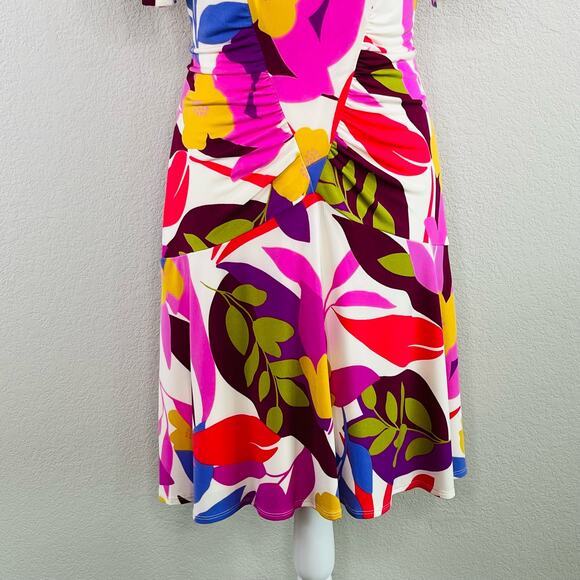 Donna Morgan White Multi Floral Ruched Short Sleeve Mini Dress 8/Medium NWOT - Picture 10 of 16